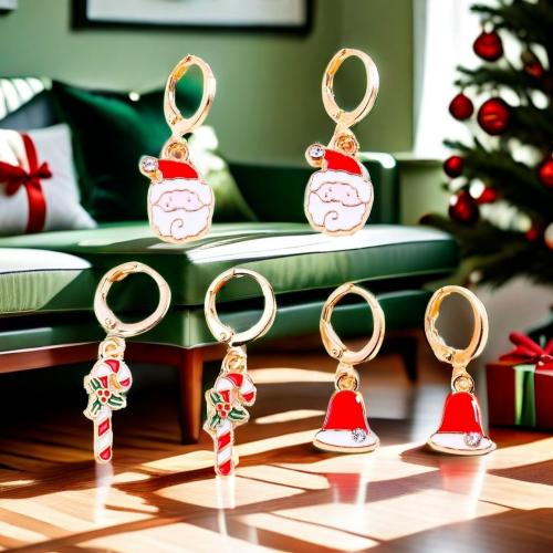 Christmas Earrings Zinc Alloy gold color plated & Christmas Design & for woman & enamel & with rhinestone nickel lead & cadmium free Sold By Pair