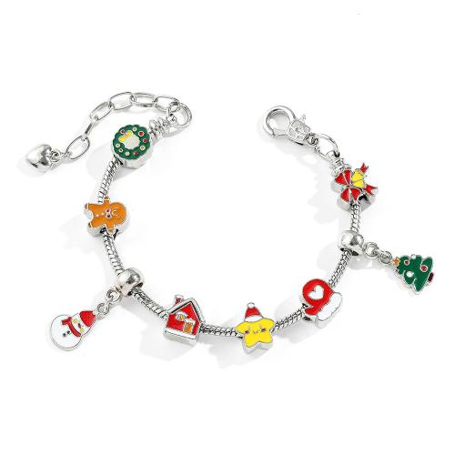 Pulseiras do  Natal, liga de zinco, with 5cm extender chain, cromado de cor prateada, Design de Natal & para mulher & esmalte, níquel, chumbo e cádmio livre, comprimento Aprox 17 cm, vendido por PC