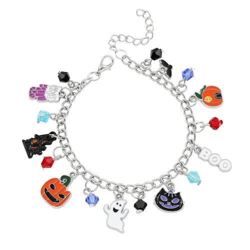 Halloween Armband, Zinklegierung, mit Verlängerungskettchen von 5cm, silberfarben plattiert, unisex & Halloween Schmuck & Emaille, frei von Nickel, Blei & Kadmium, Länge:19 cm, verkauft von PC