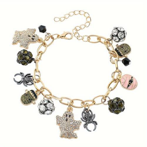 Bracelet d'Halloween, alliage de zinc, avec 50mm chaînes de rallonge, Placage de couleur d'or, unisexe & Bijoux d'Halloween & émail & avec strass, protéger l'environnement, sans nickel, plomb et cadmium, Longueur:170 mm, Vendu par PC