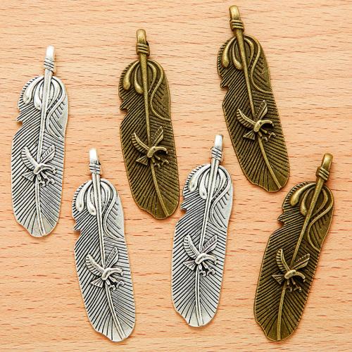 Tibetan Style Feather Pendants, plated, DIY, more colors for choice, 56x35mm, 100PCs/Bag, Sold By Bag