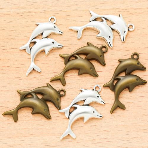 Tibetan Style Animal Pendants, Dolphin, plated, DIY, more colors for choice, 34x24mm, 100PCs/Bag, Sold By Bag