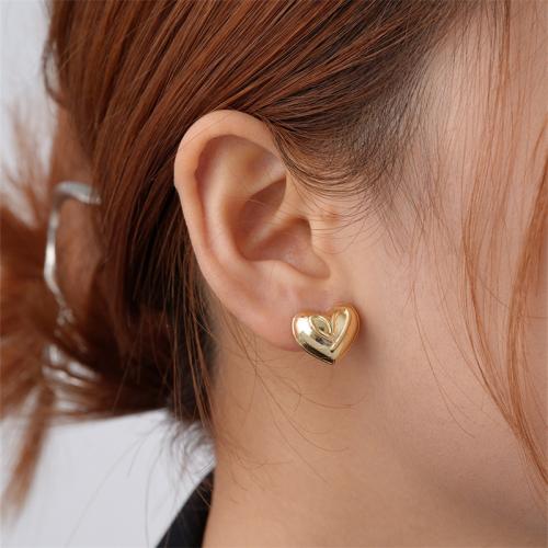 Ottone stallone orecchino, Cuore, placcato, gioielli di moda, nessuno, assenza di nichel,piombo&cadmio, 14x13mm, Venduto da coppia