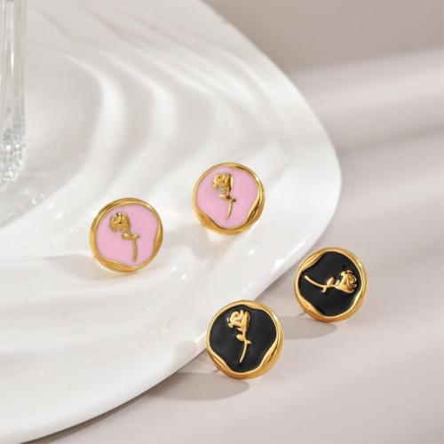 Brass Stud Earring plated fashion jewelry & enamel nickel lead & cadmium free Sold By Pair