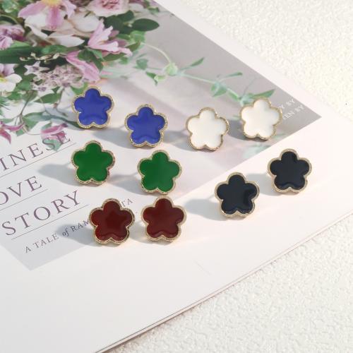 Brass Stud Earring Flower plated fashion jewelry & enamel nickel lead & cadmium free Sold By Pair