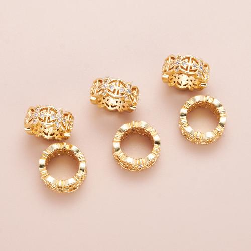 Brass Spacer Beads, plated, DIY & micro pave cubic zirconia, gold, 10mm, Hole:Approx 6mm, Sold By PC