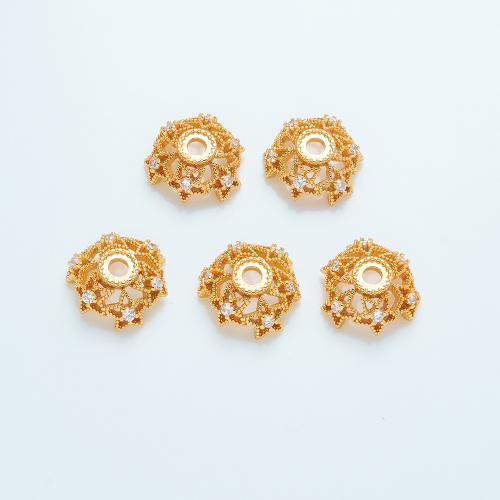 Brass Bead Cap plated DIY & micro pave cubic zirconia gold 16mm Approx 3mm Sold By PC