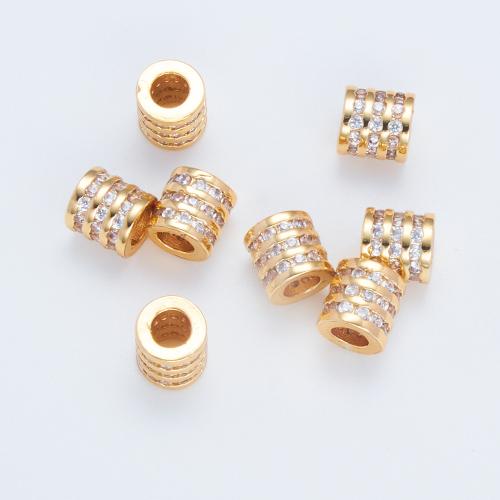 Brass Spacer Beads, plated, DIY & micro pave cubic zirconia, gold, 6.30mm, Hole:Approx 3mm, Sold By PC