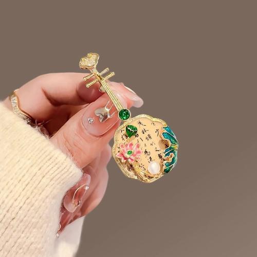 Zinc Alloy Brooches with Plastic Pearl plated for woman & enamel & with rhinestone gold Sold By PC