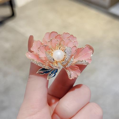 Tibetan Style Brooches, with Plastic Pearl, petals, plated, for woman & enamel & with rhinestone, more colors for choice, Sold By PC