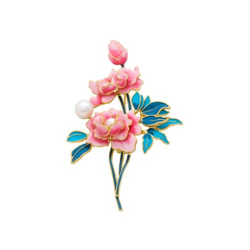 Tibetan Style Brooches, Flower, plated, for woman & enamel, more colors for choice, 49x76mm, Sold By PC