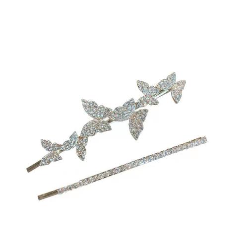 Mixed Hair Accessories Zinc Alloy plated 2 pieces & for woman & with rhinestone gold Sold By Set