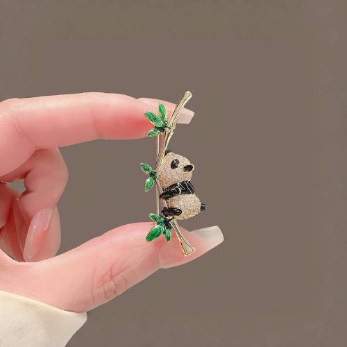 Tibetan Style Brooches, Panda, plated, for woman & enamel & with rhinestone, gold, 47x18mm, Sold By PC