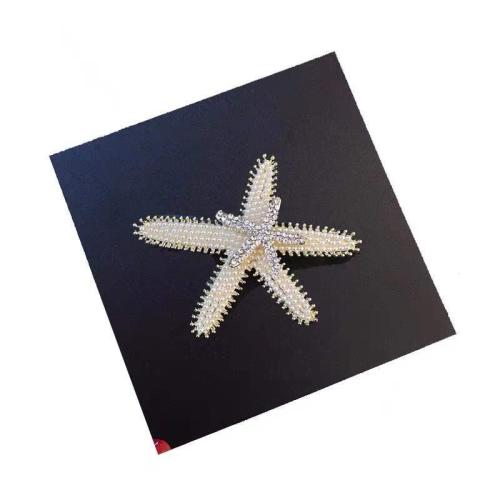 Hair Snap Clips, Tibetan Style, with Plastic Pearl, Starfish, plated, for woman & with rhinestone, gold, 67x58mm, Sold By PC