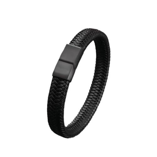 PU Leather Cord Bracelets, with Magnet, for man, black, Length:Approx 20 cm, Sold By PC