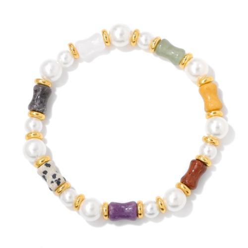 Gemstone Bracelets, Tibetan Style, with Gemstone & Plastic Pearl, handmade, for woman, mixed colors, Sold By PC