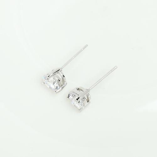 Brass Stud Earring, platinum plated, micro pave cubic zirconia & for woman, 6mm, Sold By Pair