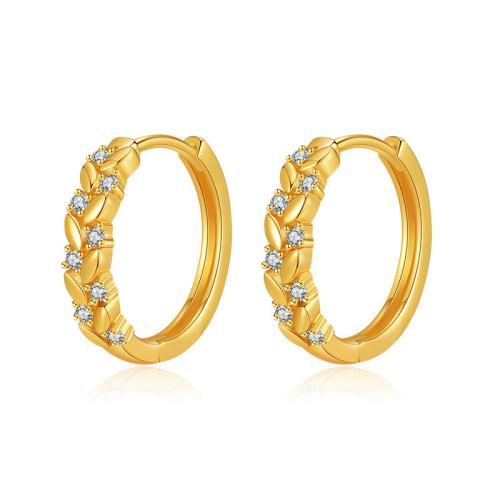 Brass Huggie Hoop Earring, 18K gold plated, micro pave cubic zirconia & for woman, 18mm, Sold By Pair