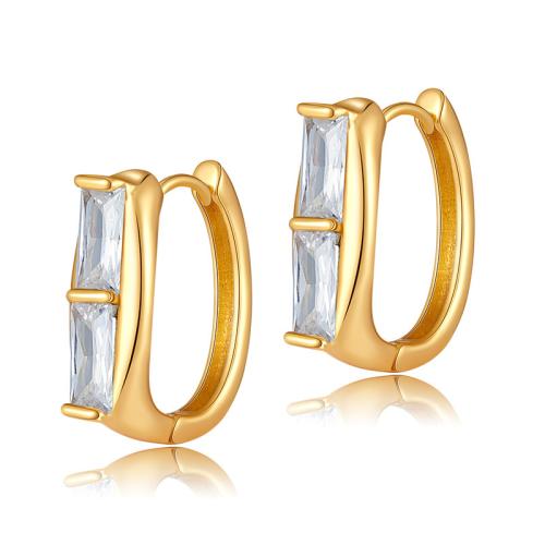 Mässing Huggie Hoop Earring, Geometriskt mönster, 18K guldpläterad, micro bana cubic zirconia & för kvinna, 19.70x21.10mm, Säljs av Par