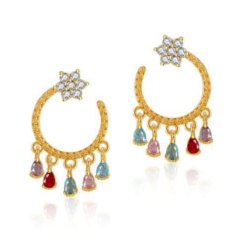 Brass Drop Earring, 18K gold plated, Bohemian style & micro pave cubic zirconia & for woman, 12x20mm, Sold By Pair