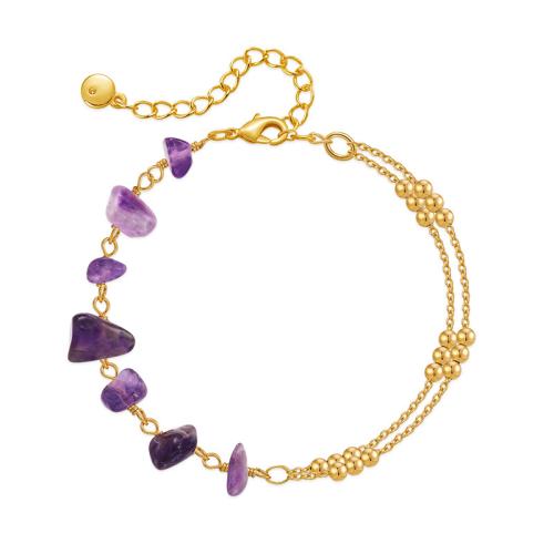 Brass Bracelet, with Amethyst, with 2.36inch extender chain, 18K gold plated, fashion jewelry & for woman, Length:Approx 6.49 Inch, Sold By PC