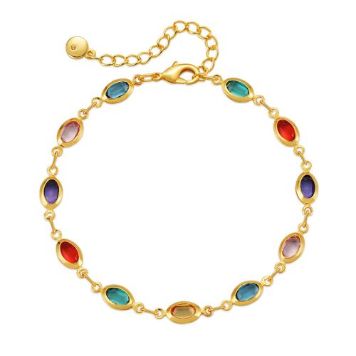 Brass Bracelet, with Glass Rhinestone, with 2.36inch extender chain, 18K gold plated, fashion jewelry & for woman, Length:Approx 6.49 Inch, Sold By PC