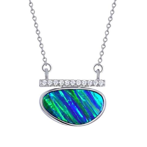 Cubic Zircon Micro Pave 925 Sterling Silver Necklace, with Opal, fashion jewelry & micro pave cubic zirconia & for woman, Length:Approx 45 cm, Sold By PC