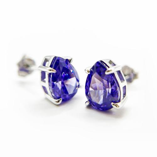 Pendientes de Micro Pavé de Zirconía Cúbica en Plata de Ley, Plata de ley 925, Joyería & micro arcilla de zirconia cúbica & para mujer, más colores para la opción, 6x8mm, Vendido por Par