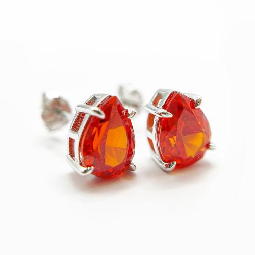 Pendientes de Micro Pavé de Zirconía Cúbica en Plata de Ley, Plata de ley 925, Joyería & micro arcilla de zirconia cúbica & para mujer, más colores para la opción, 6x8mm, Vendido por Par