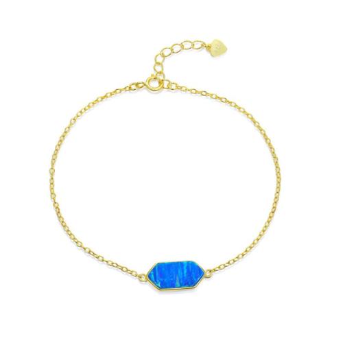 925 Sterling Silver Bangle Bracelet, with Blue Opal, fashion jewelry & for woman, more colors for choice, Length:Approx 18 cm, Sold By PC