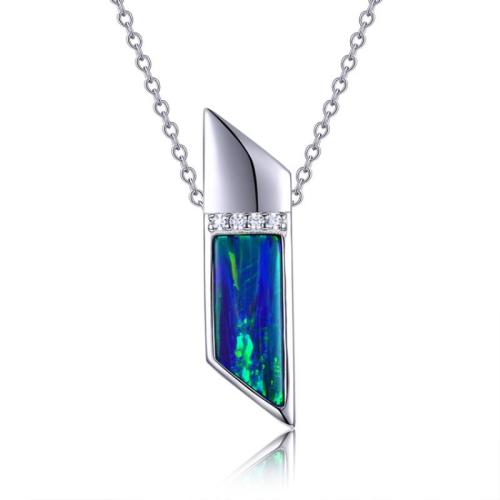 Kubischer Zirkon Micro Pave Sterling Silber Halskette, 925er Sterling Silber, mit Opal, mit Verlängerungskettchen von 2inch, Modeschmuck & Micro pave Zirkonia & für Frau, keine, Länge:ca. 16 ZollInch, verkauft von PC