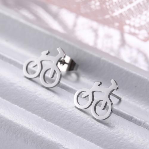 Stainless Steel Stud Earrings, 304 Stainless Steel, Bike, fashion jewelry & for woman, more colors for choice, 11.90x10.80mm, Sold By Pair