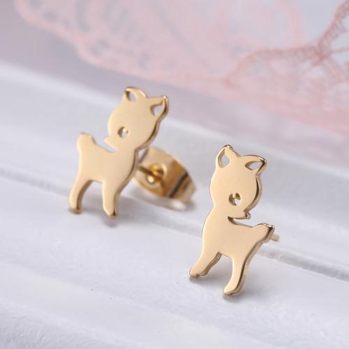 Stainless Steel Stud Earrings, 304 Stainless Steel, Deer, fashion jewelry & for woman, more colors for choice, 7.60x12.80mm, Sold By Pair