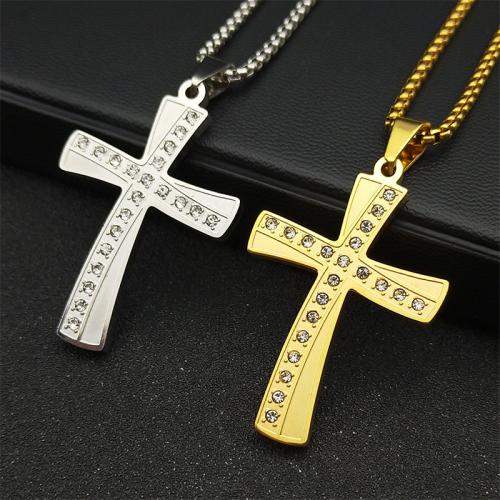 Stainless Steel Sweater Chain Necklace 304 Stainless Steel Cross fashion jewelry & Unisex & with rhinestone Length Approx 60 cm Sold By PC