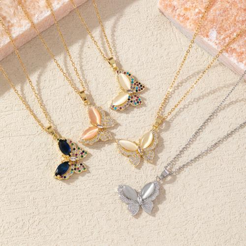 Brass Necklace, with 6cm extender chain, Butterfly, fashion jewelry & for woman & with rhinestone, more colors for choice, 16x28mm, Length:Approx 40 cm, Sold By PC