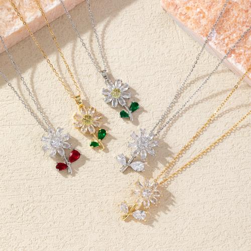 Brass Necklace Flower fashion jewelry & for woman & with rhinestone Length Approx 40 cm Sold By PC