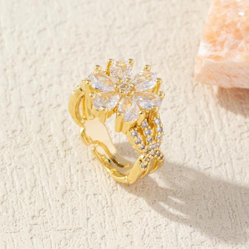 Brass Finger Ring Flower fashion jewelry & for woman & with rhinestone Sold By PC