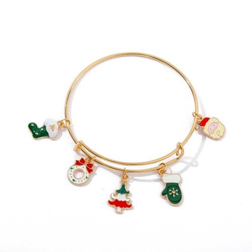 Pulsera de Navidad, aleación de zinc, chapado en color dorado, Diseño de Navidad & Ajustable & para mujer & esmalte, libre de níquel, plomo & cadmio, diameter 6cm, Vendido por UD