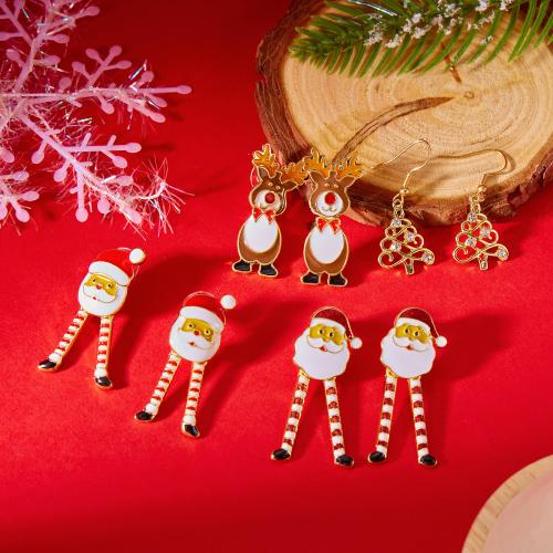 Pendientes de Navidad, aleación de zinc, chapado en color dorado, Diferente forma para la elección & Diseño de Navidad & para mujer & esmalte & con diamantes de imitación, más colores para la opción, libre de níquel, plomo & cadmio, Vendido por Par