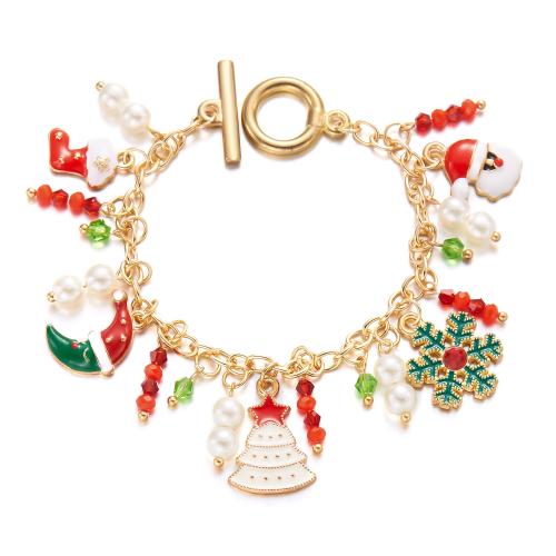 Christmas Holiday Bracelet, Iron, with Crystal & Plastic Pearl & Tibetan Style, plated, Christmas Design & for woman & enamel, more colors for choice, nickel, lead & cadmium free, Length:16 cm, Sold By PC