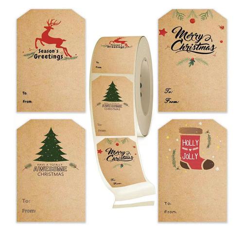 Kraft Christmas Stickers, with Adhesive Sticker, printing, Christmas Design & DIY, more colors for choice, 50x75mm, Sold By Spool