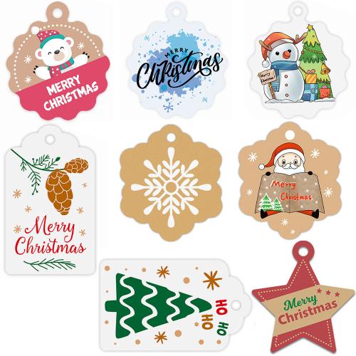 papier étiquette Tag, avec Chanvre, impression, Forme différente pour le choix & Conception de Noël & DIY, plus de couleurs à choisir, 100PC/sac, Vendu par sac