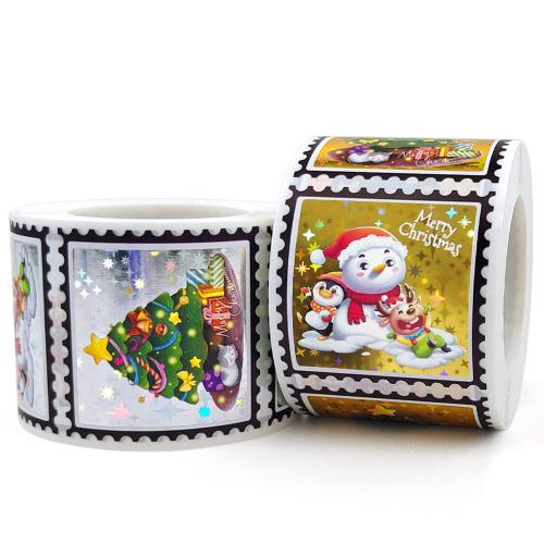 Adhesive Sticker Christmas Stickers printing Christmas Design & mixed pattern & DIY Sold By Spool