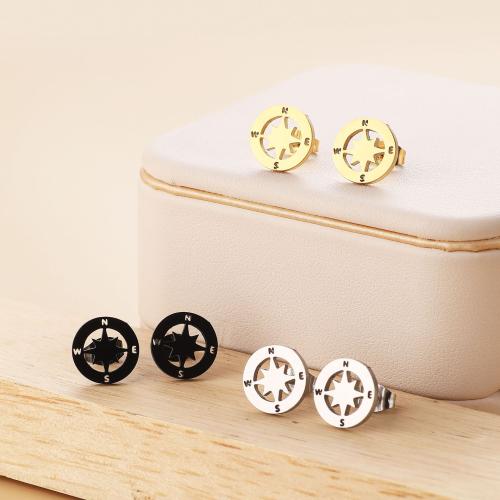 Stainless Steel Stud Earrings, 304 Stainless Steel, Compass, Vacuum Ion Plating, fashion jewelry & for woman, more colors for choice, 11x11mm, 12Pairs/Bag, Sold By Bag