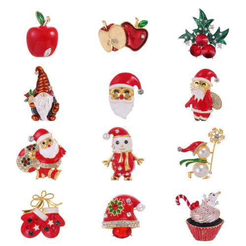 Christmas Brooches Zinc Alloy with Plastic Pearl plated & Christmas Design & Unisex & enamel & with rhinestone nickel lead & cadmium free Sold By PC