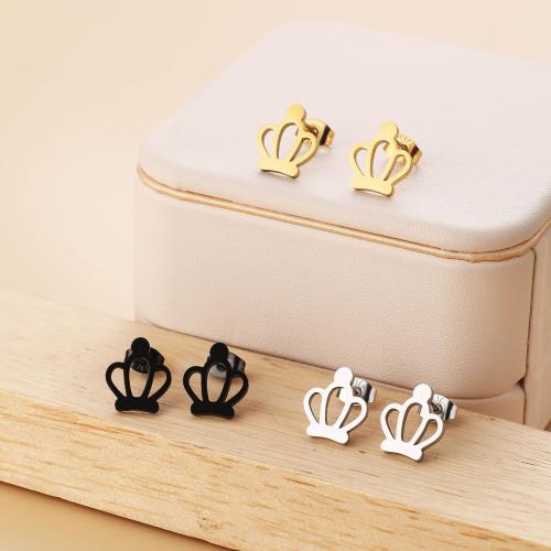 Stainless Steel Stud Earrings 304 Stainless Steel Crown Vacuum Ion Plating fashion jewelry & for woman Sold By Bag