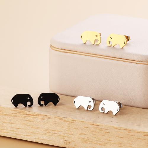 Stainless Steel Stud Earrings, 304 Stainless Steel, Elephant, Vacuum Ion Plating, fashion jewelry & for woman, more colors for choice, 12x7mm, 12Pairs/Bag, Sold By Bag