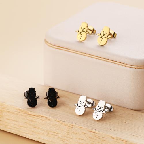 Stainless Steel Stud Earrings, 304 Stainless Steel, Snowman, Vacuum Ion Plating, Christmas Design & fashion jewelry & for woman, more colors for choice, 10x11mm, 12Pairs/Bag, Sold By Bag