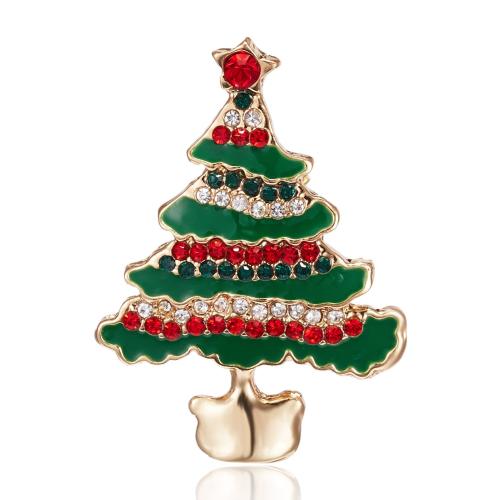 Broches de Navidad, aleación de zinc, Árbol de Navidad, chapado, Diseño de Navidad & unisexo & esmalte & con diamantes de imitación, más colores para la opción, libre de níquel, plomo & cadmio, 33x40mm, Vendido por UD