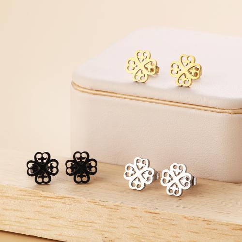 Stainless Steel Stud Earrings, 304 Stainless Steel, Four Leaf Clover, Vacuum Ion Plating, fashion jewelry & for woman, more colors for choice, 11x11mm, 12Pairs/Bag, Sold By Bag